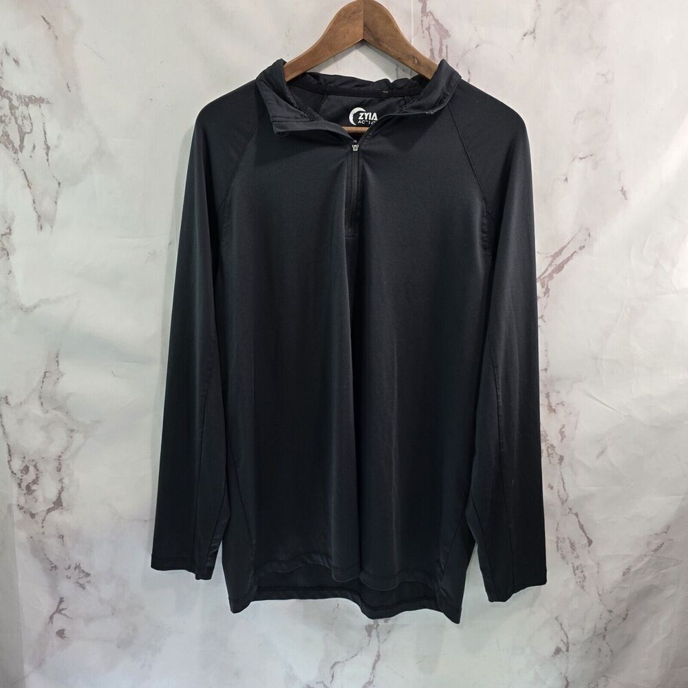 Zyia Shirt Mens Large Black Long Sleeve Quarter Zip Lightweight Workout Poly